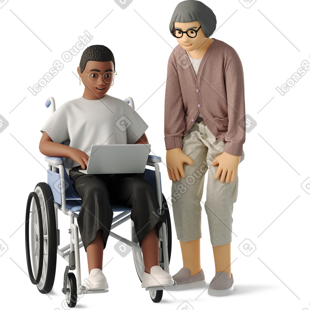 Ilustração de Two women discussing working with a laptop em no estilo 3D Business para baixar em PNG, SVG
