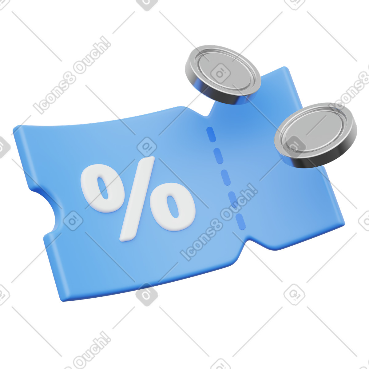 Discount coupon ticket, Blue voucher with coins, Cashback reward illustration in 3D Playful style download in PNG, SVG