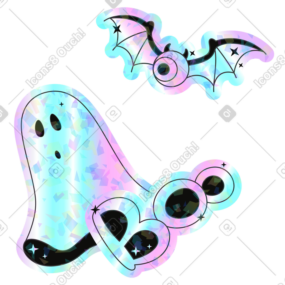 Geist und fliegendes auge mit flügeln-Illustration im Holostickers-Stil als Download in PNG, SVG