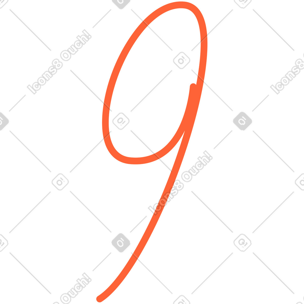 Crayon スタイルの 九 のイラストをPNG、SVG形式でダウンロード
