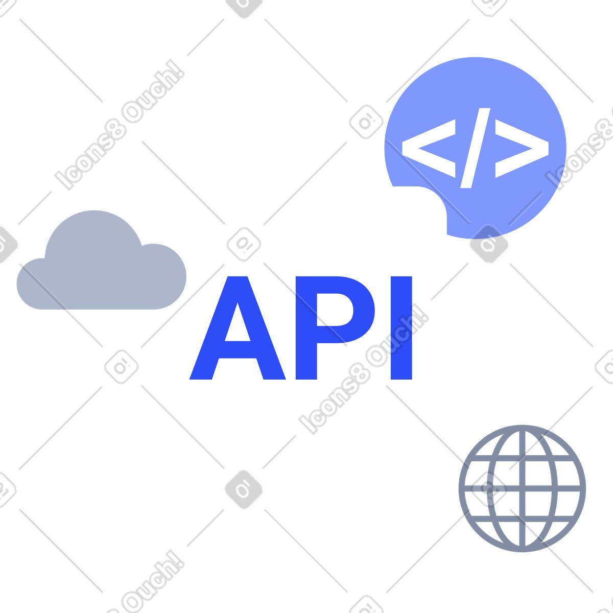 Api cloud integration concept with coding symbol and global network illustration in System style download in PNG, SVG