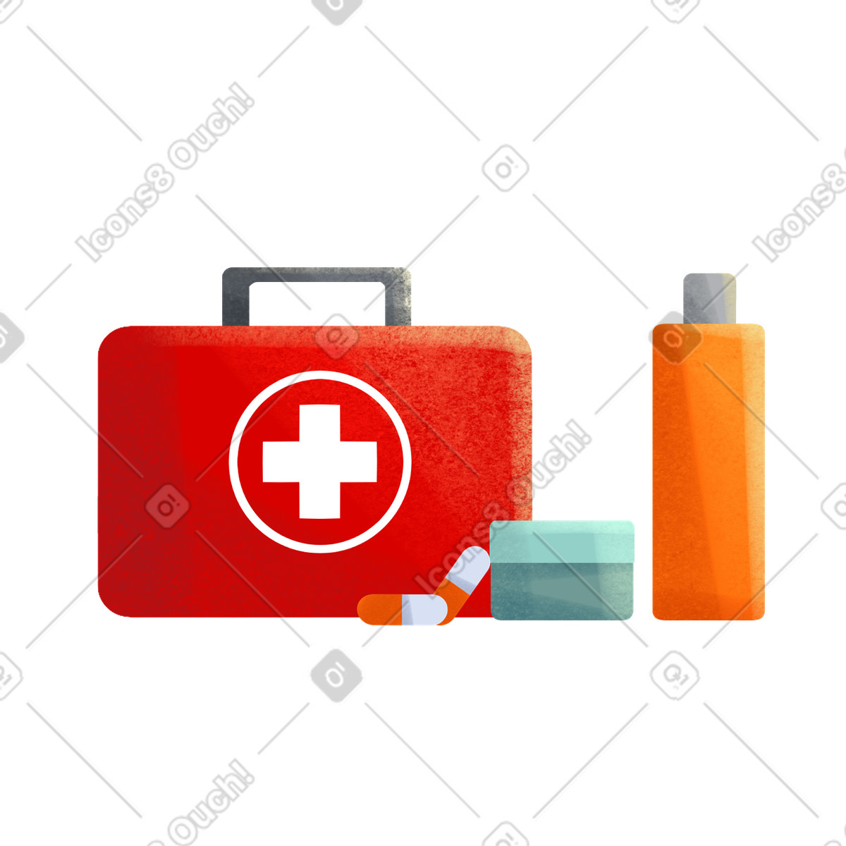 First aid kit illustration featuring pills and bottles clipart in PNG SVG GIF