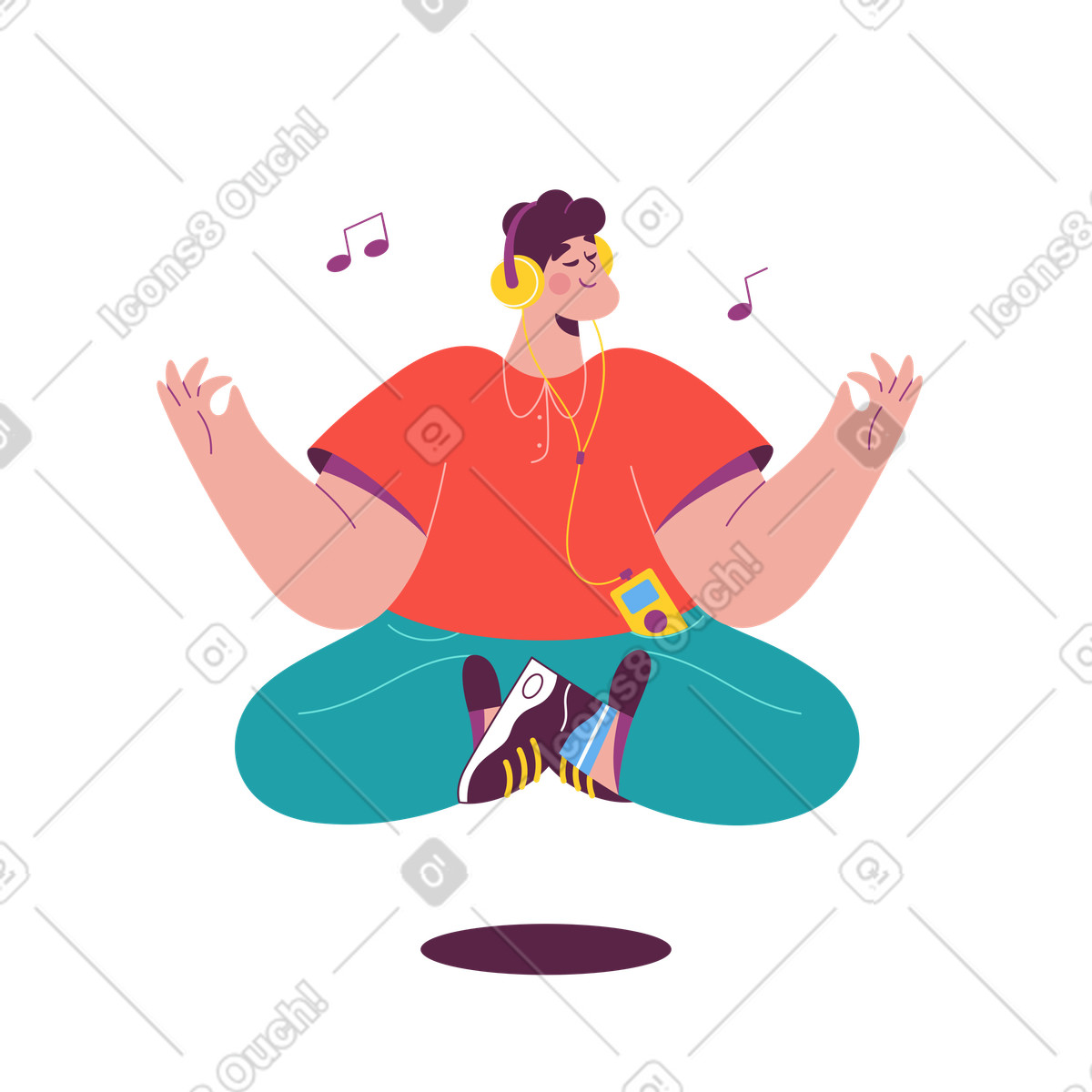 Mann meditiert mit musik-Illustration im Sammy-Stil als Download in PNG, SVG