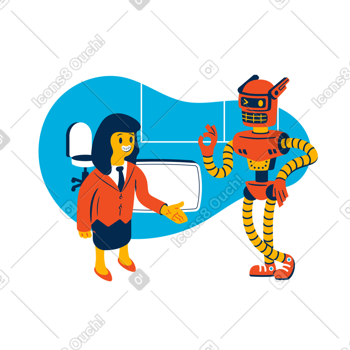 Woman becoming friends with a robot illustration in PNG, SVG
