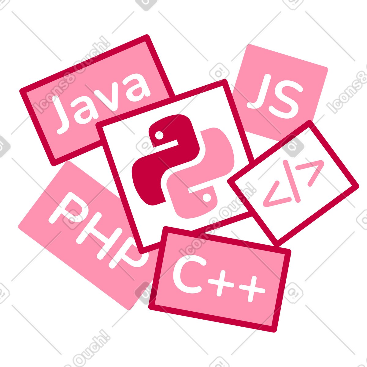 Set of different programming languages illustration in PNG, SVG