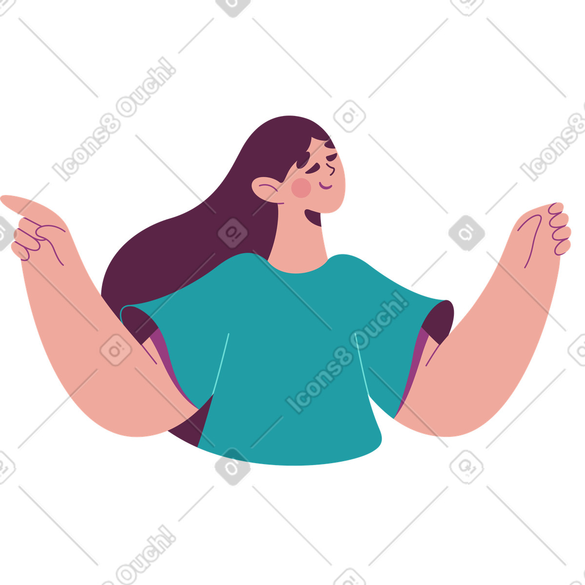 Ilustración La mitad de una chica con camiseta verde los brazos extendidos en estilo Sammy a descargar en PNG y SVG