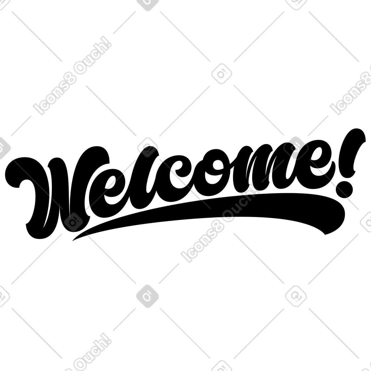Lettering welcome! illustration featuring calligraphy style text as cartoon clipart SVG