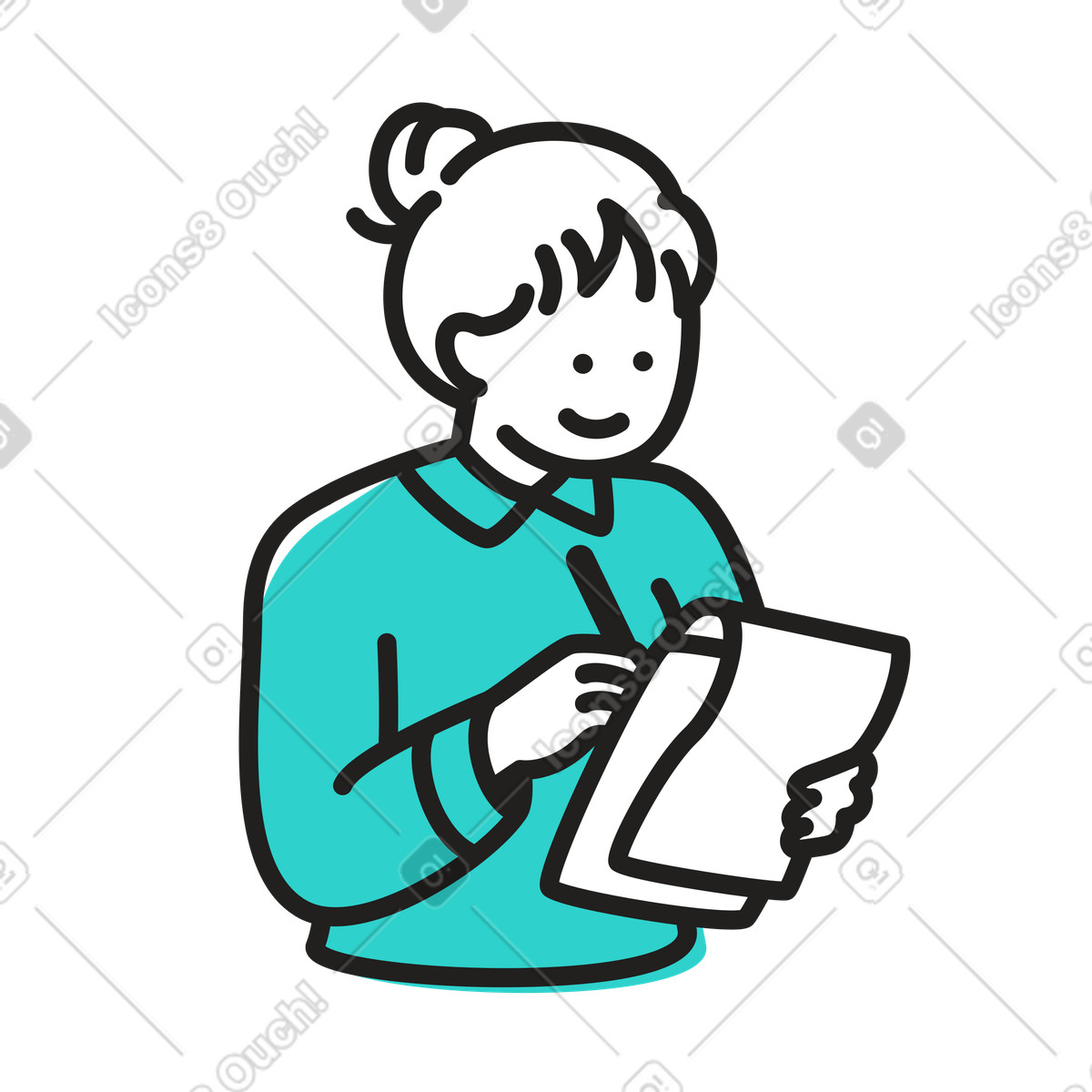 Woman writing in notepad illustration in PNG, SVG