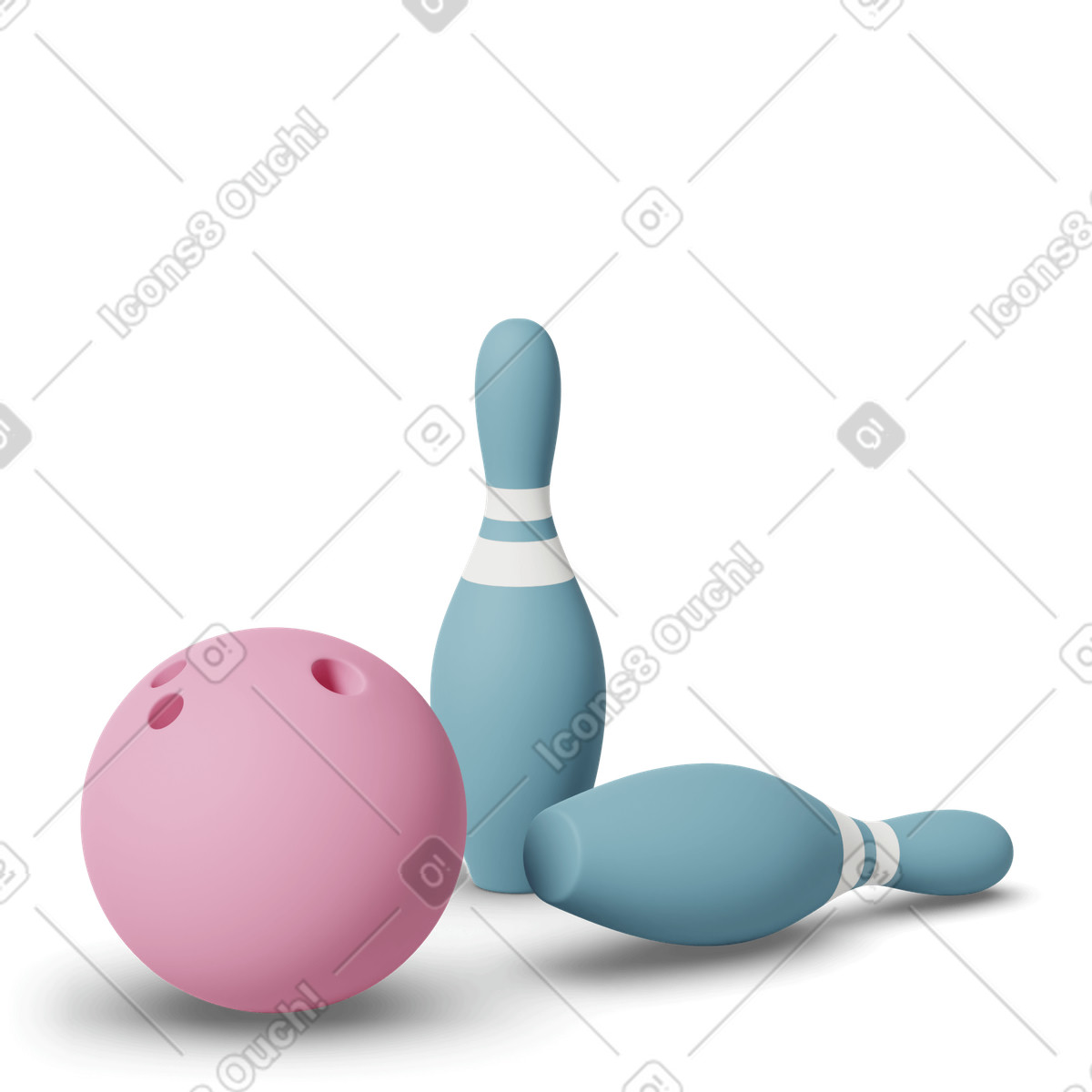 Bowling ball and pin illustration in 3D Casual life style download in PNG, SVG