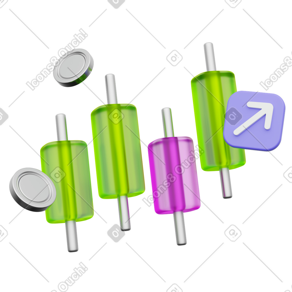 3D Playful 스타일의 Market analysis, Trading candlestick chart, Stock performance graph 일러스트레이션 PNG, SVG 다운로드