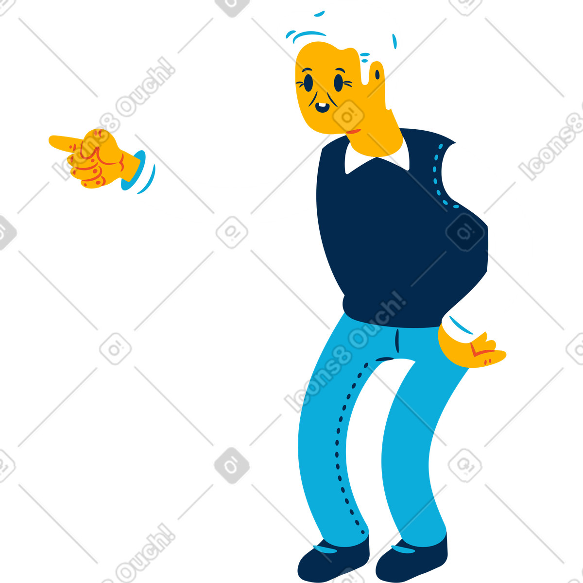 Flame スタイルの Old man pointing のイラストをPNG、SVG形式でダウンロード