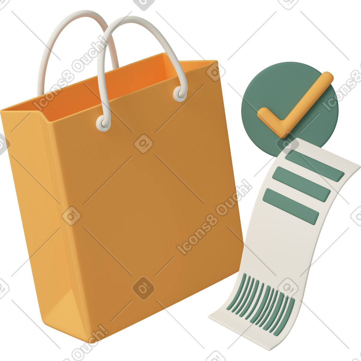 Craft paper shopping bag with receipt-Illustration im 3D Casual life-Stil als Download in PNG, SVG