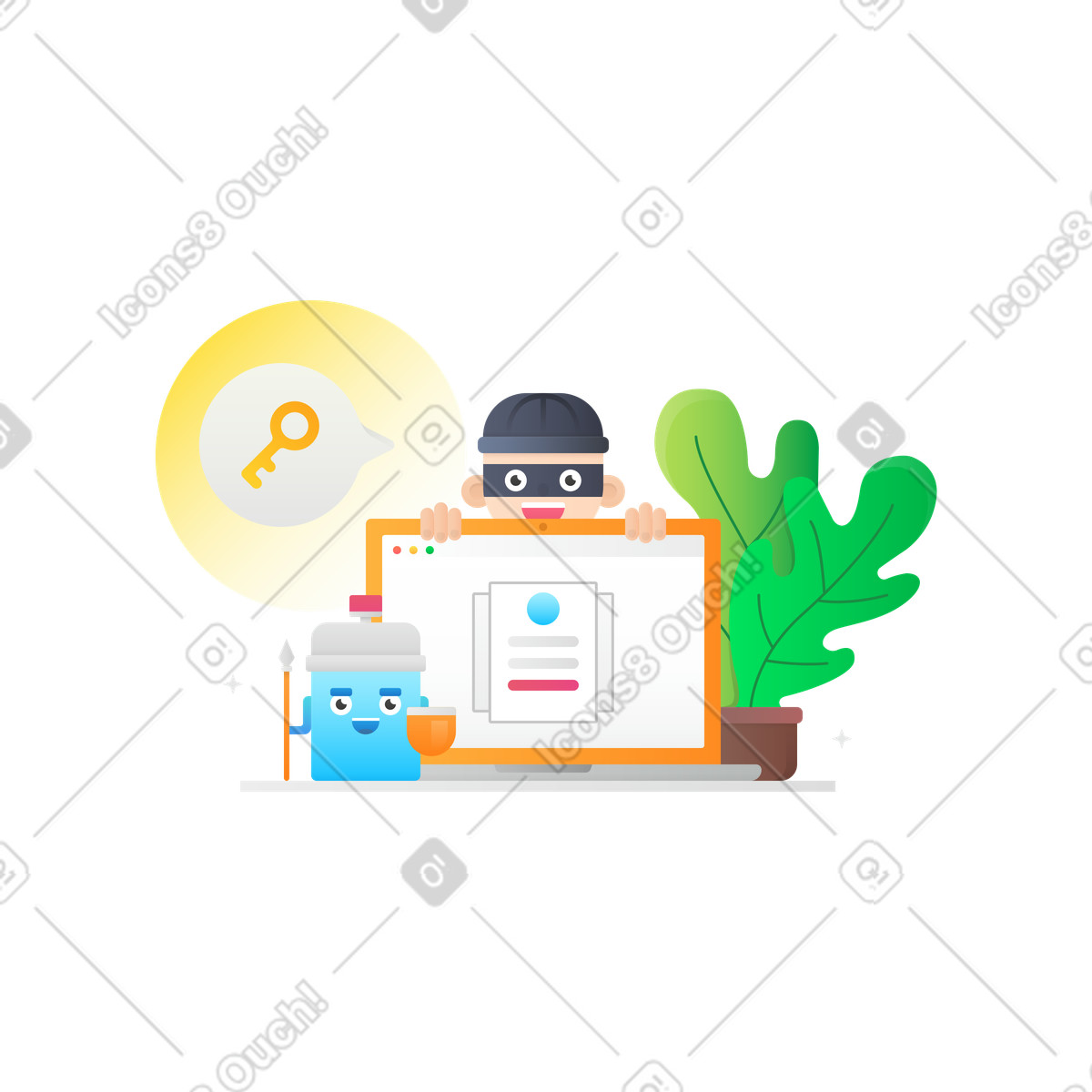 下载 Hugo 风格的 Hacker attempting to steal access credentials, online privacy and cybersecurity breach 插画，支持 PNG、SVG 格式