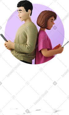 Man and woman with phones standing back to back PNG, SVG