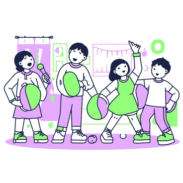 A group of children is gathered in a vibrant playroom, each wearing oversized choora bangles on their wrists. The bangles are large and colorful, resting loosely against their small arms. One child is holding a toy microphone, pretending to sing, while another is dancing around joyfully. In the background, there are playful decorations on the walls, including colorful drawings and playful shapes. The floor is scattered with toys and balls, adding to the lively atmosphere of their playtime. Each child's expression is filled with excitement and imagination, fully engaged in their playful scenario.