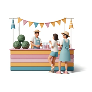 A colorful drink stand selling fresh melon juice on a hot summer day.