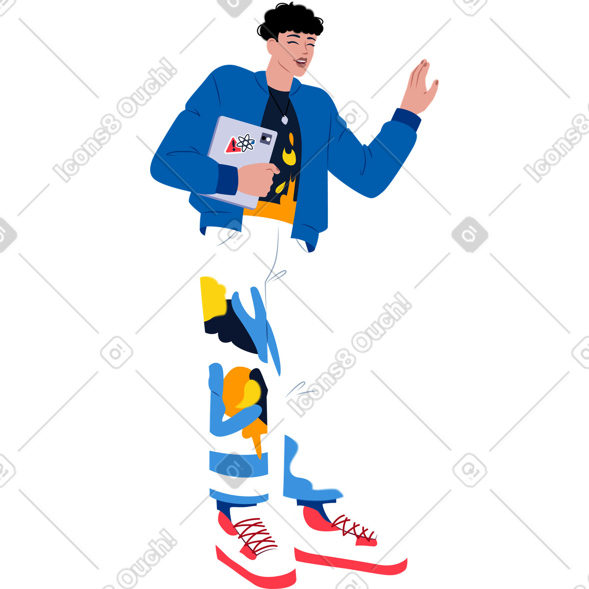 Everyday スタイルの 手を伸ばしてタブレットを持つ若い男性 のイラストをPNG、SVG形式でダウンロード