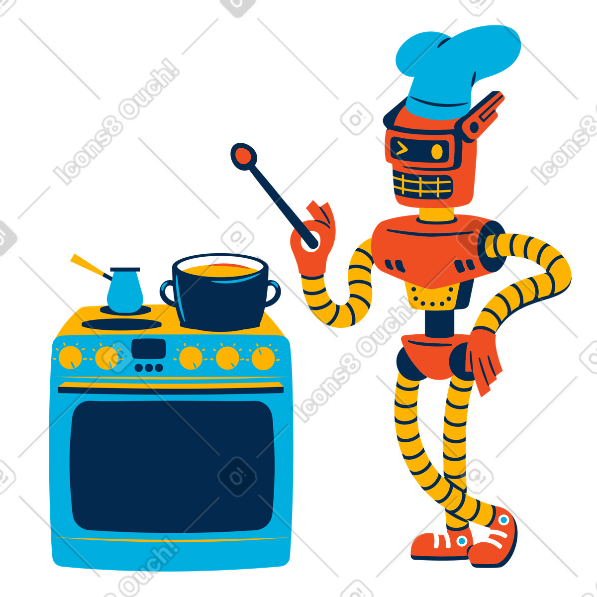 Robot cook illustration in PNG, SVG