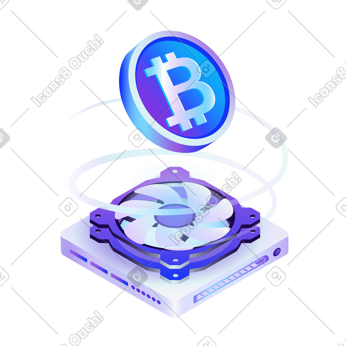 Bitcoin mining with a GPU card illustration in PNG, SVG