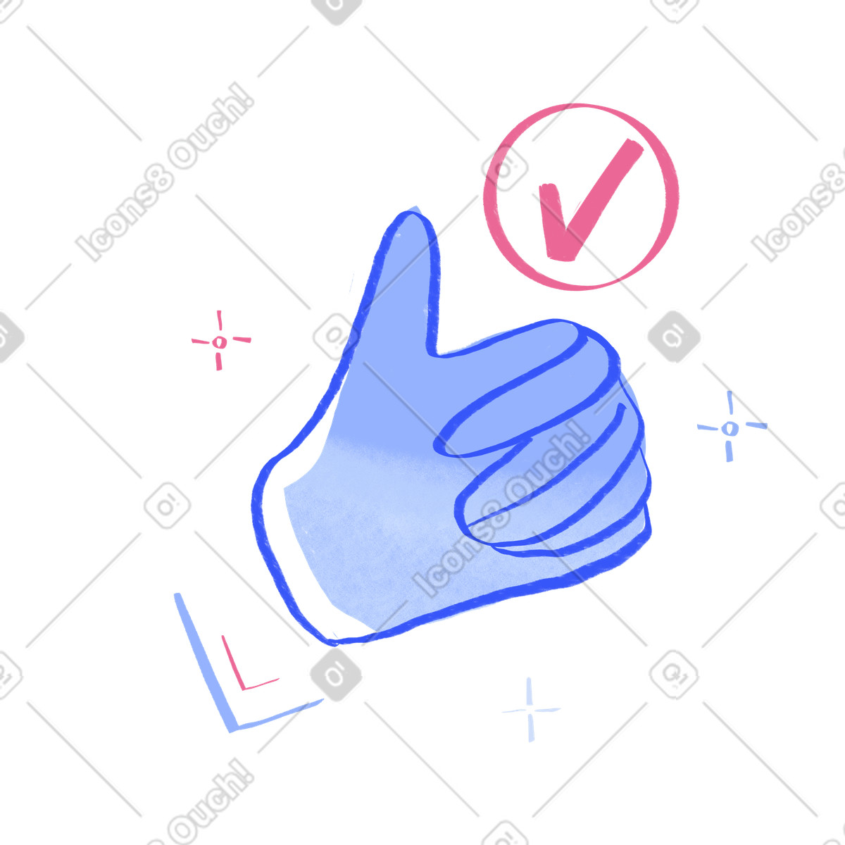 下载 Quirky 风格的 Task done with checkmark and thumbs up 插画，支持 PNG、SVG 格式