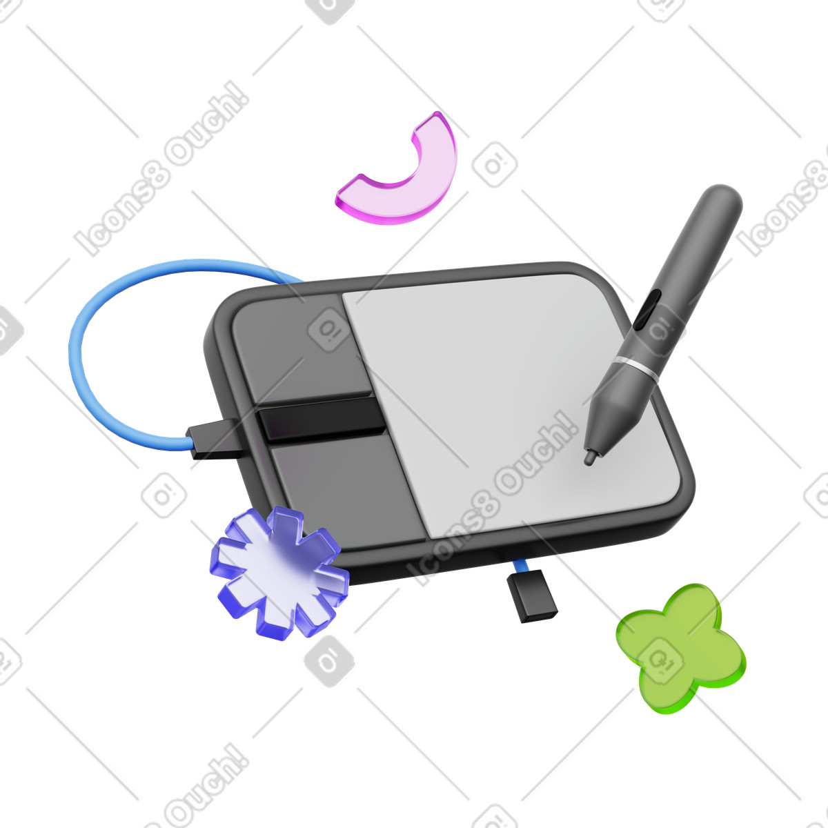Digital drawing tablet with stylus for content creation workflow illustration in 3D Playful style download in PNG, SVG