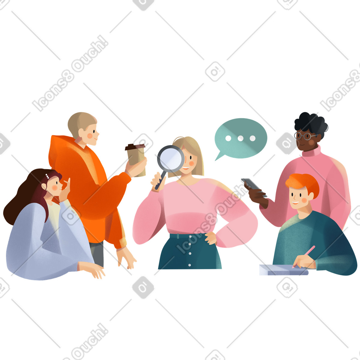 Teamwork and creative brainstorming, Office collaboration idea sharing-Illustration im Shine-Stil als Download in PNG, SVG