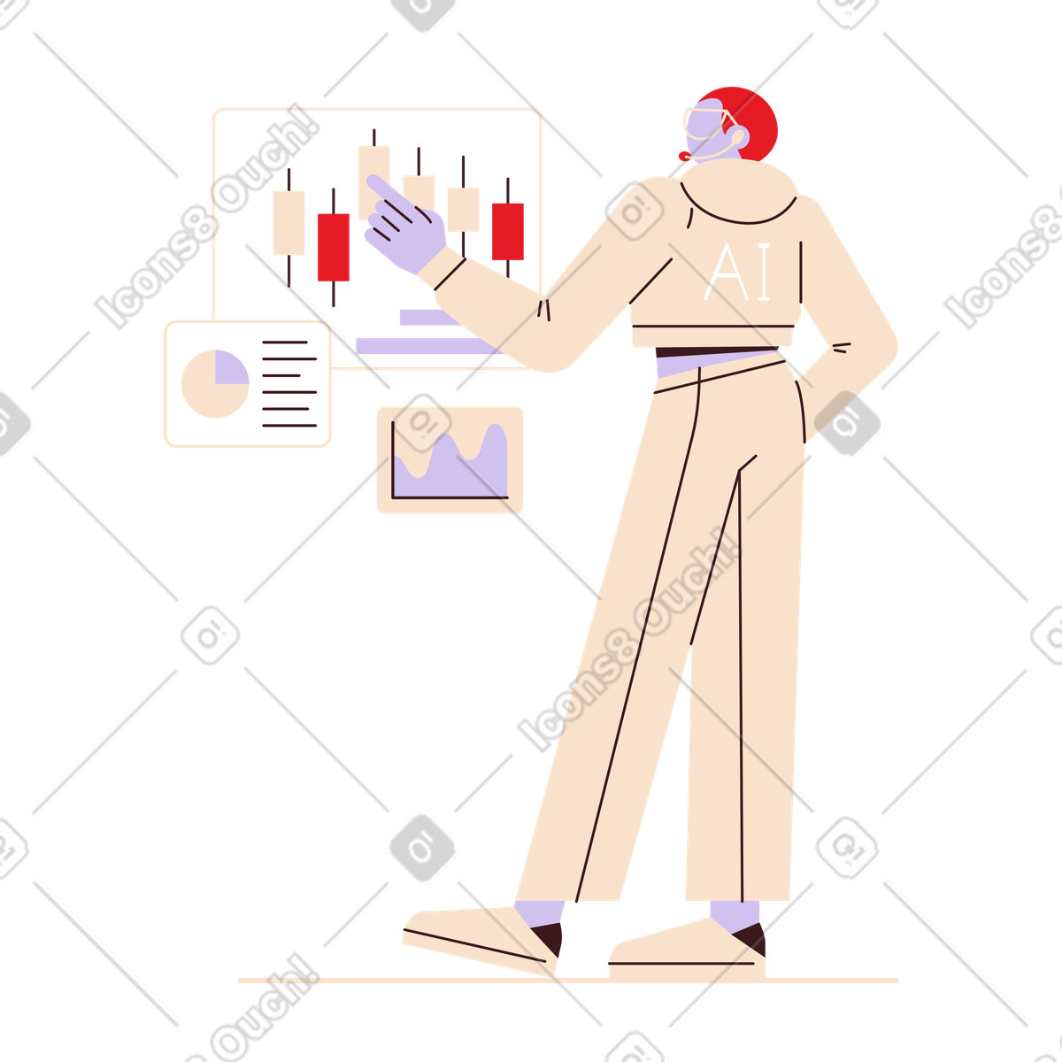 AI assistant reviewing data charts, Business intelligence and forecasting illustration in Folks style download in PNG, SVG
