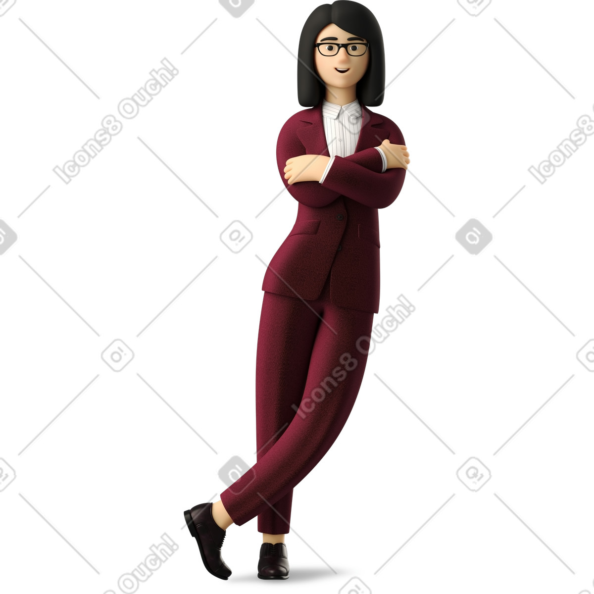 Businesswoman in red suit leaning on wall illustration 3D Business style download PNG, SVG