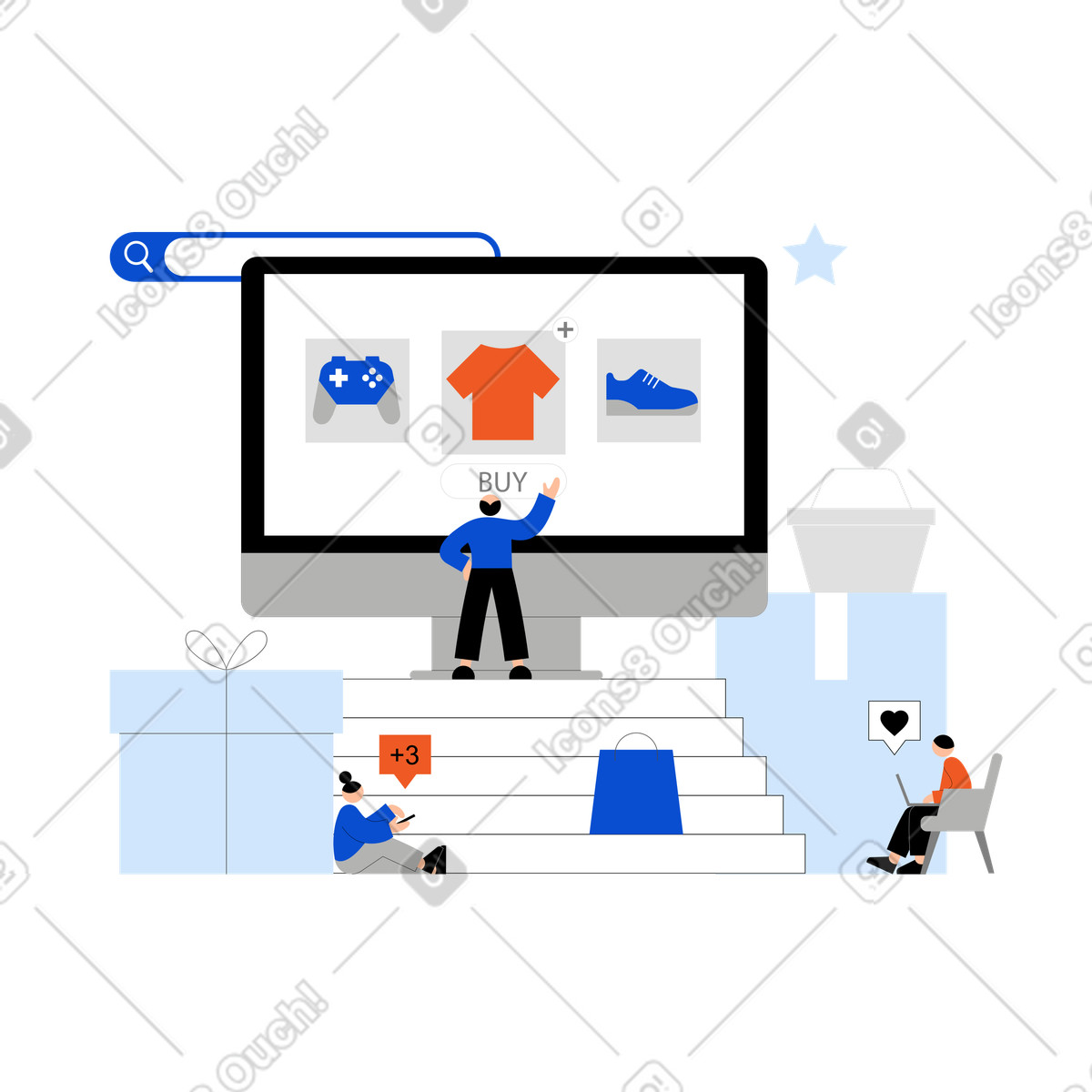 Ilustración animada Jóvenes comprando ropa online en estilo Tiny a descargar en GIF, Lottie (JSON), AE