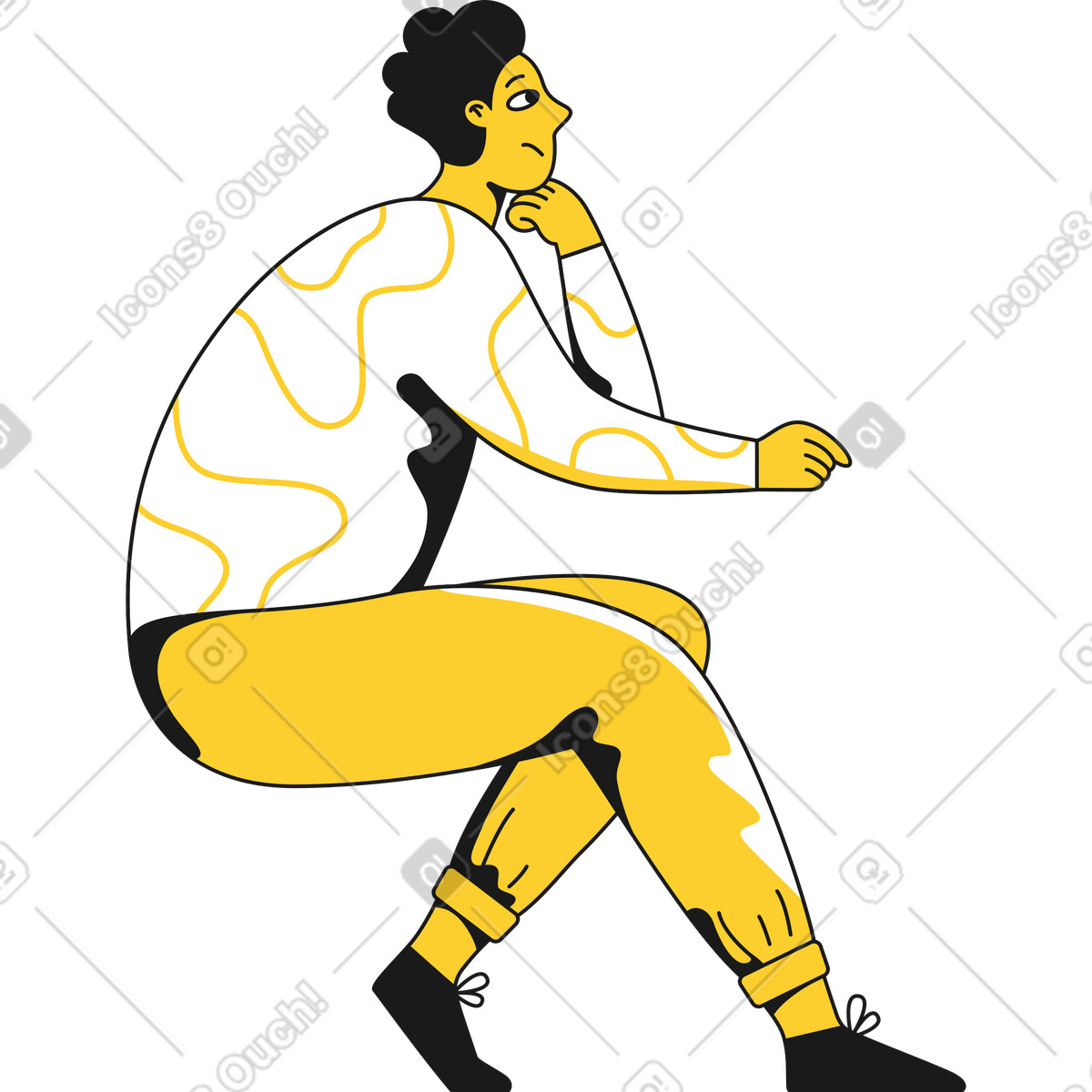 Man sitting thoughtful illustration in Taxi style download in PNG, SVG