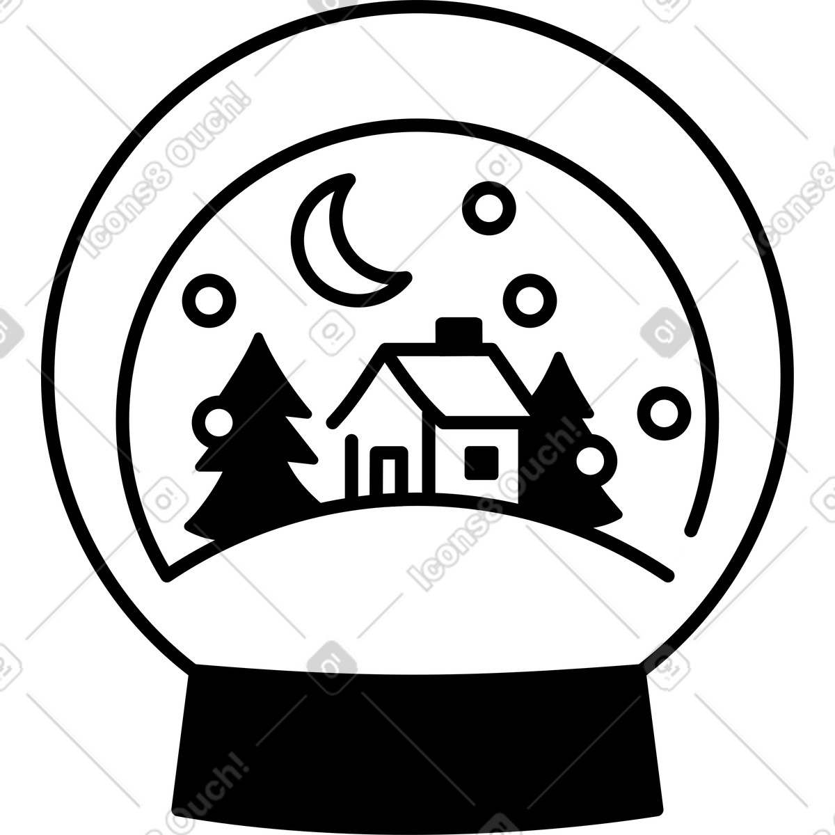 Notion Line Art 스타일의 Snow globe winter cabin with pine trees moon and falling snowflakes 일러스트레이션 PNG, SVG 다운로드