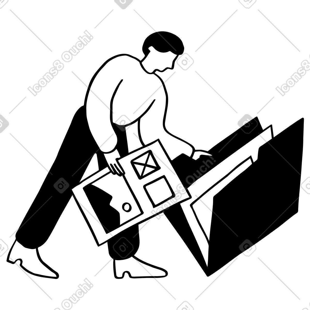 Ilustração de Homem colocando um projeto em sua pasta portfólio no estilo Journal para baixar PNG, SVG