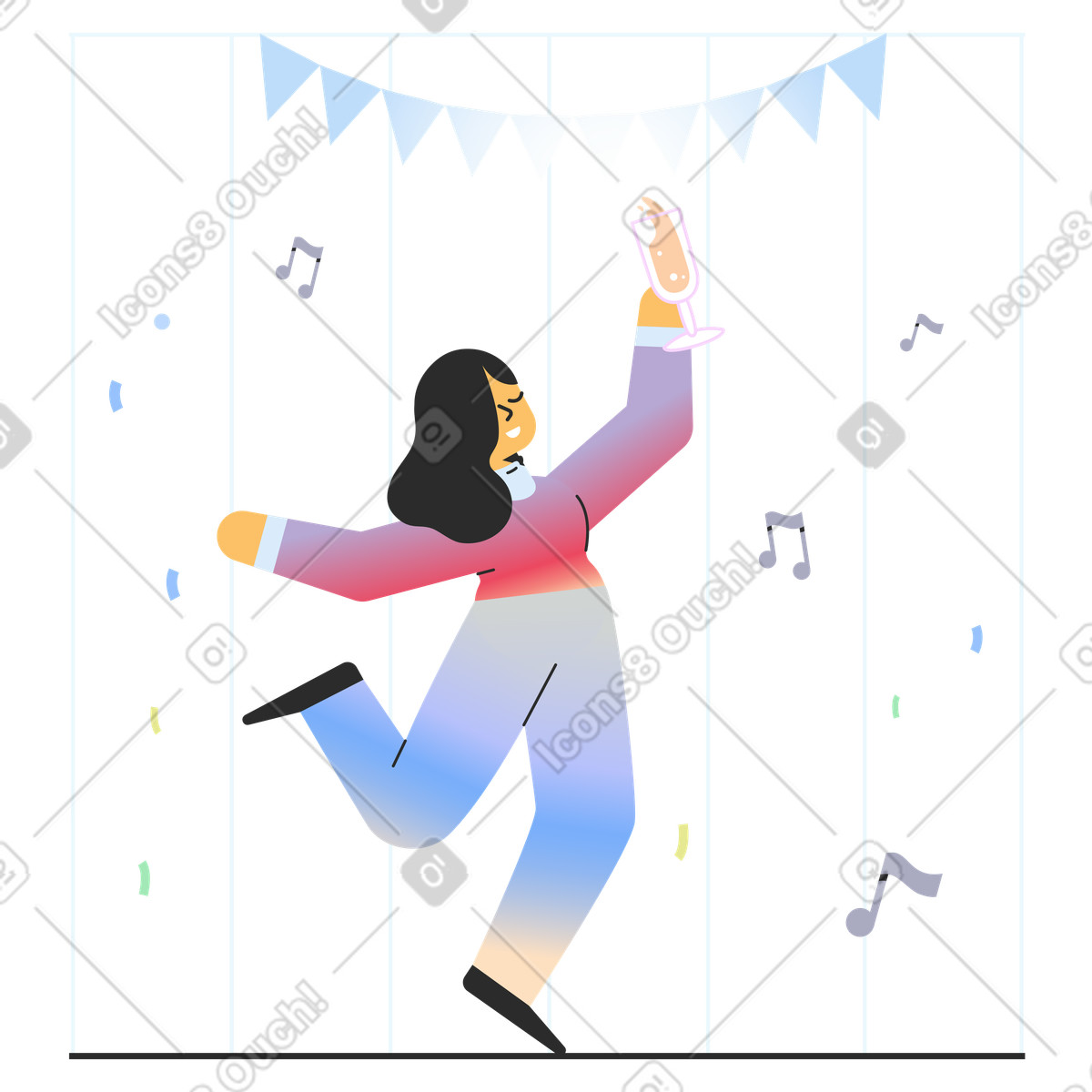 A woman dancing at her party illustration in Marginalia style download in PNG, SVG
