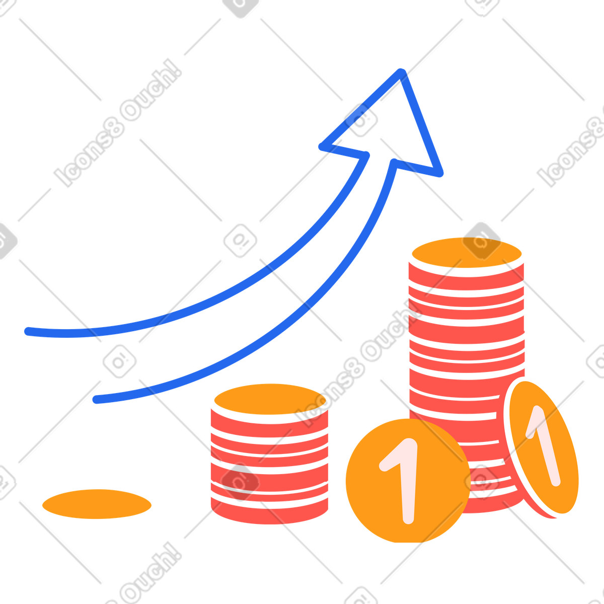 Coins and arrow showing financial growth illustration in Kingdom style download in PNG, SVG