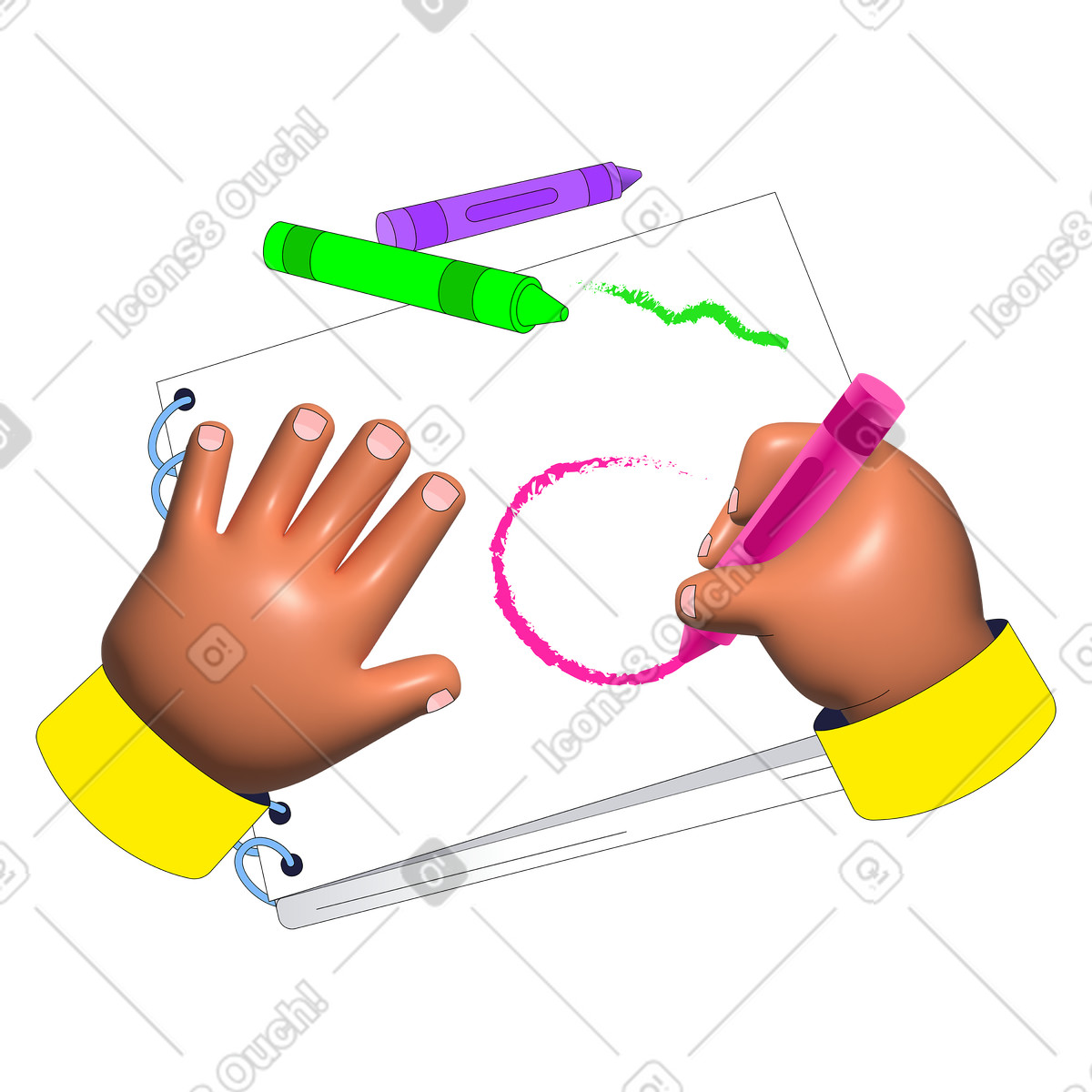 Ilustración Lápices de colores y bloc dibujo en estilo Pop a descargar en PNG SVG