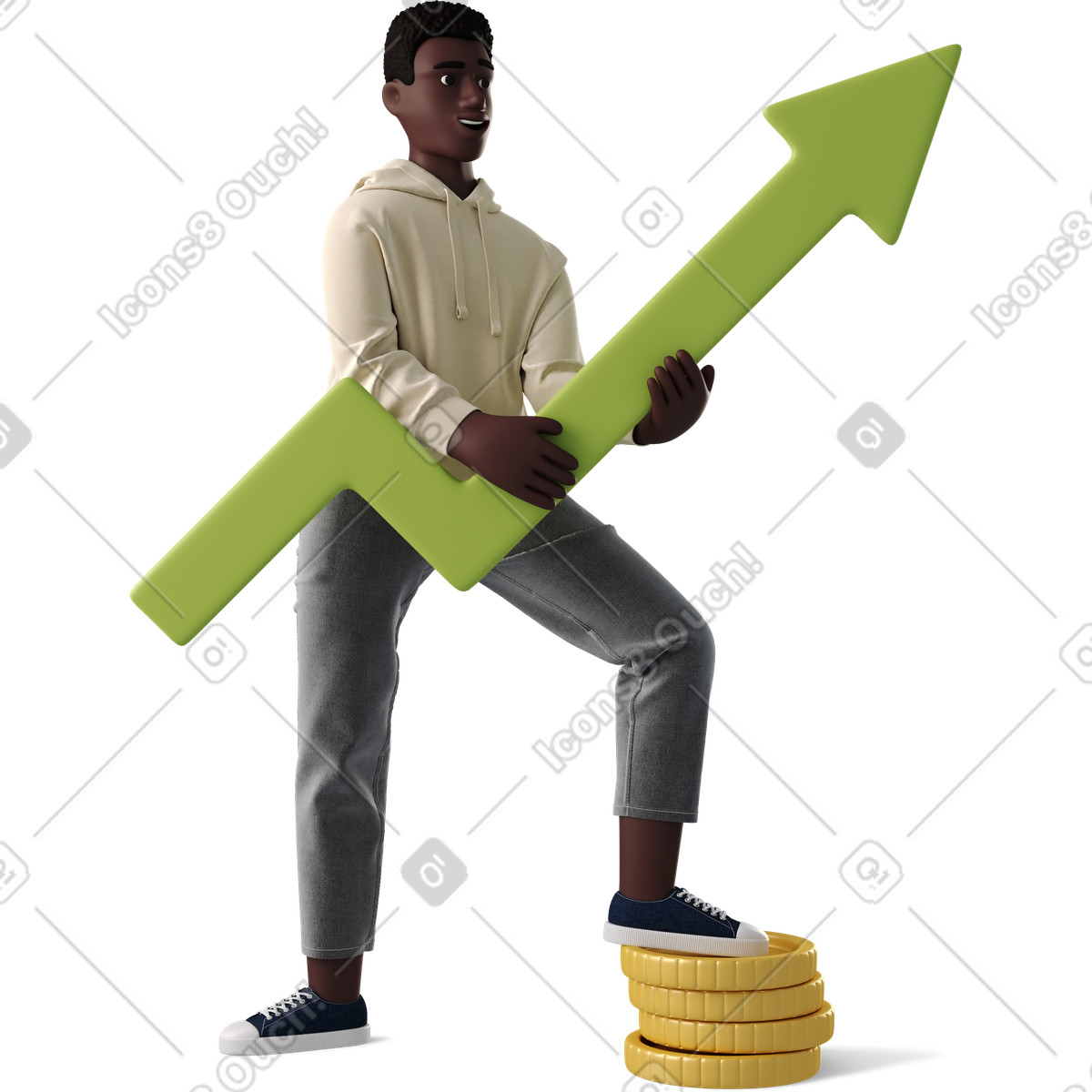 Ilustración Crecimiento empresarial y éxito financiero, progreso de las startups aumento los ingresos en estilo 3D Business a descargar en PNG SVG