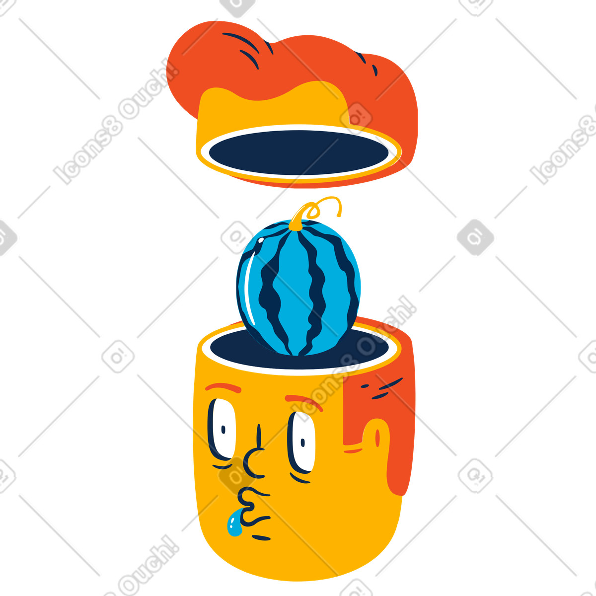 Man thinking about watermelon illustration in Flame style download in PNG, SVG