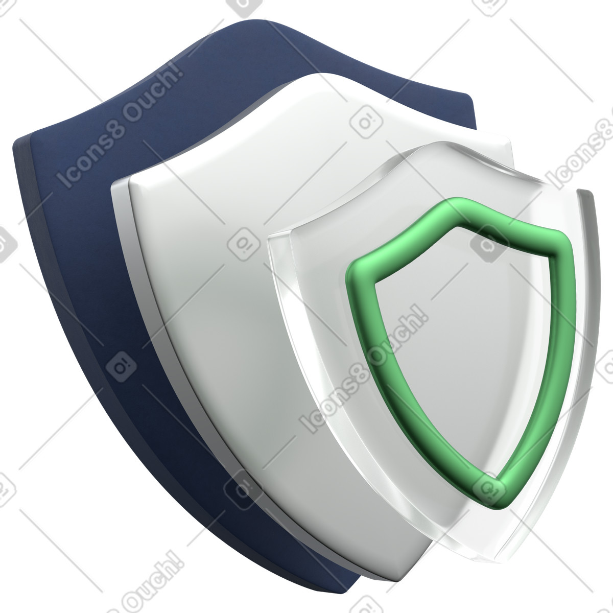 Shields for cybersecurity protection and online data safety illustration in 3D Grid style download in PNG, SVG