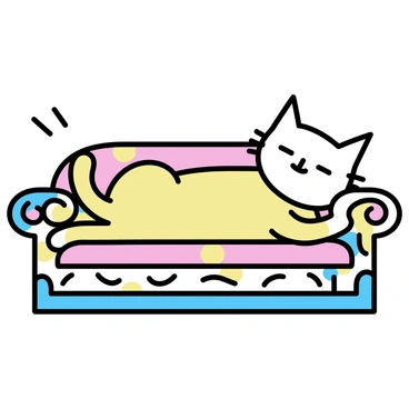 A cat with soft, fluffy fur is stretched out luxuriously on a colorful patterned sofa. The cat has a relaxed expression, with its eyes half-closed. The sofa features an intricate design with vibrant colors, showcasing various shapes and patterns. The setting is bright and inviting, with sunlight illuminating the cat as it basks in comfort.