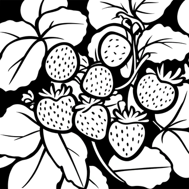 A close-up view of a strawberry plant featuring ripe strawberries nestled among vibrant green leaves. The strawberries are plump and slightly glossy, with a rich texture that contrasts against the smooth foliage. The green leaves are broad with serrated edges, overlapping and creating a natural frame around the berries. Some leaves may have small droplets of dew, adding a sense of freshness to the scene. The composition highlights the intertwining nature of the plant, showcasing the connection between the ripe fruit and the green leaves surrounding them.