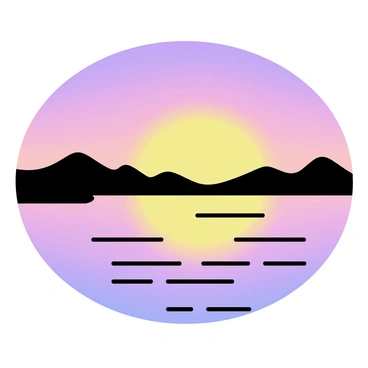 A vast landscape featuring a calm water body reflecting the vibrant colors of a "fiery sunset" above. The sky is filled with a blend of "orange" and "purple" hues, contrasting against the peaceful water. Silhouettes of distant mountains are visible against the backdrop of the sunset. The scene conveys a tranquil yet striking atmosphere, with gentle ripples on the water's surface capturing the warm light.