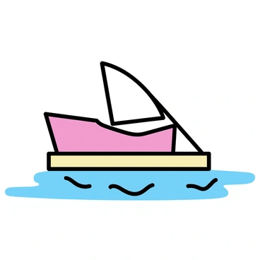 A tiny boat, crafted from wood with a bright red hull and a white sail, is floating on a painted sea. The sea is depicted in shades of blue and green, with gentle waves created using brush strokes. The matchbox serves as the base, featuring a simple design with a light brown exterior. The boat is positioned slightly off-center on the matchbox, creating a sense of balance in the composition. The painted sea extends across the matchbox's interior, enhancing the visual depth of the scene.