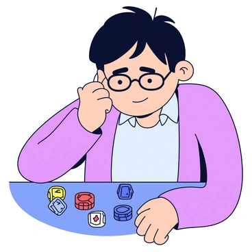 A close-up portrait of a skilled mahjong player with a concentrated expression on their face. The player has short black hair, wearing glasses, and is slightly furrowing their brows. Their eyes are narrowed in concentration as they gaze at a partially visible mahjong table filled with tiles in vibrant colors. The background is a muted color to enhance the focus on the player’s facial features. The lighting is soft, highlighting the contours of their face and emphasizing their intense focus.