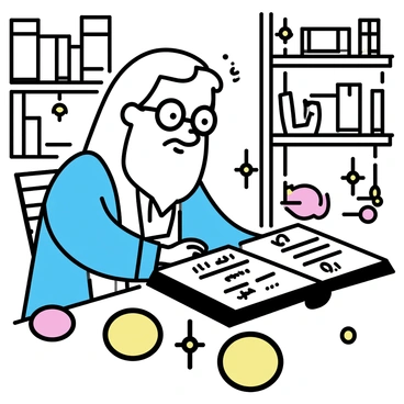 A wizard with long white hair and a beard is sitting at a large wooden desk. He is wearing a deep blue robe and glasses, intently studying an open book filled with intricate ancient runes. Surrounding him are several glowing orbs, casting soft light around the room. The walls are lined with shelves filled with scrolls and various magical artifacts. The atmosphere is focused and scholarly, with the wizard's expression showing deep concentration as he deciphers the runes.