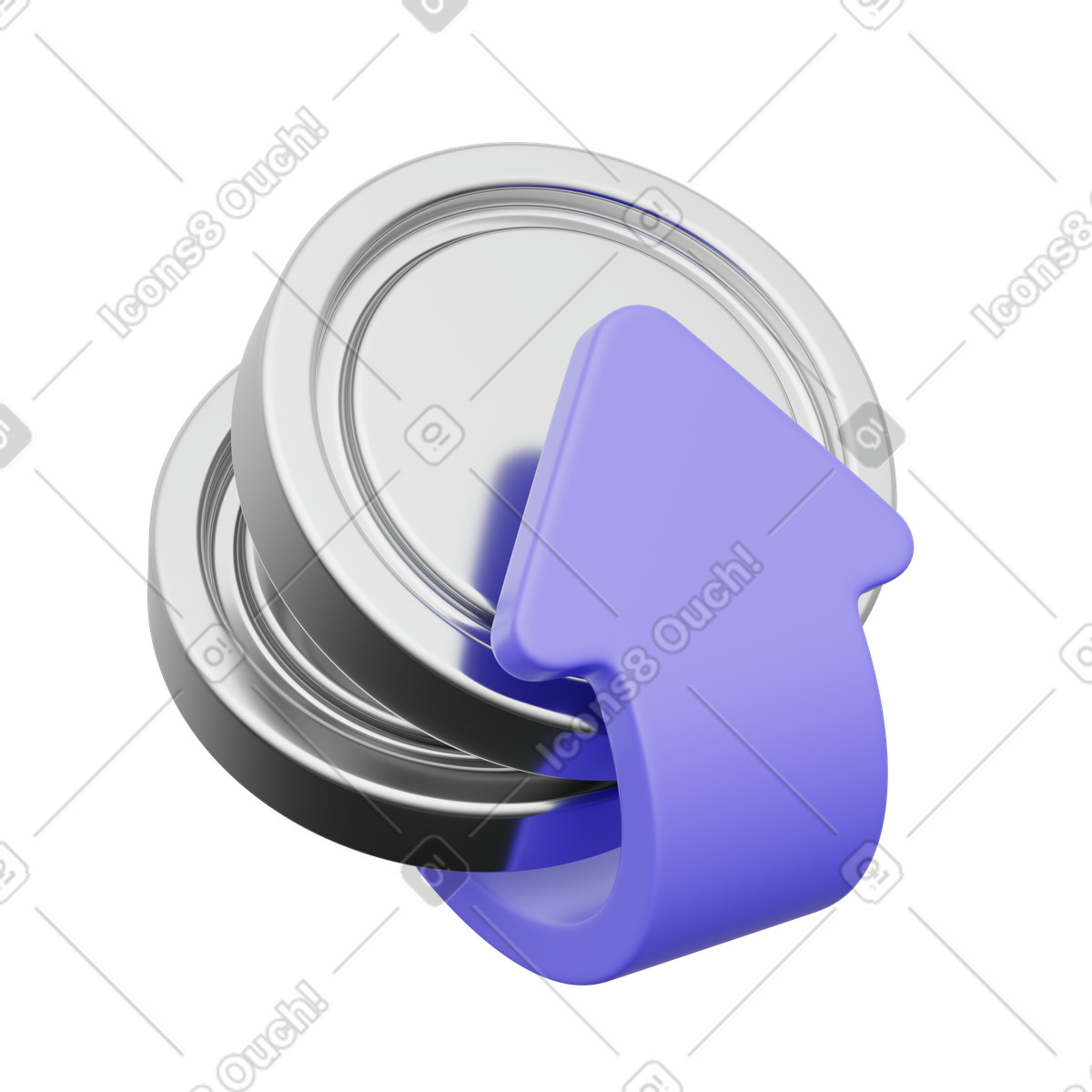 Illustration Pièces avec flèche, croissance monétaire, mise à jour financière dans le style 3D Playful télécharger aux formats PNG, SVG