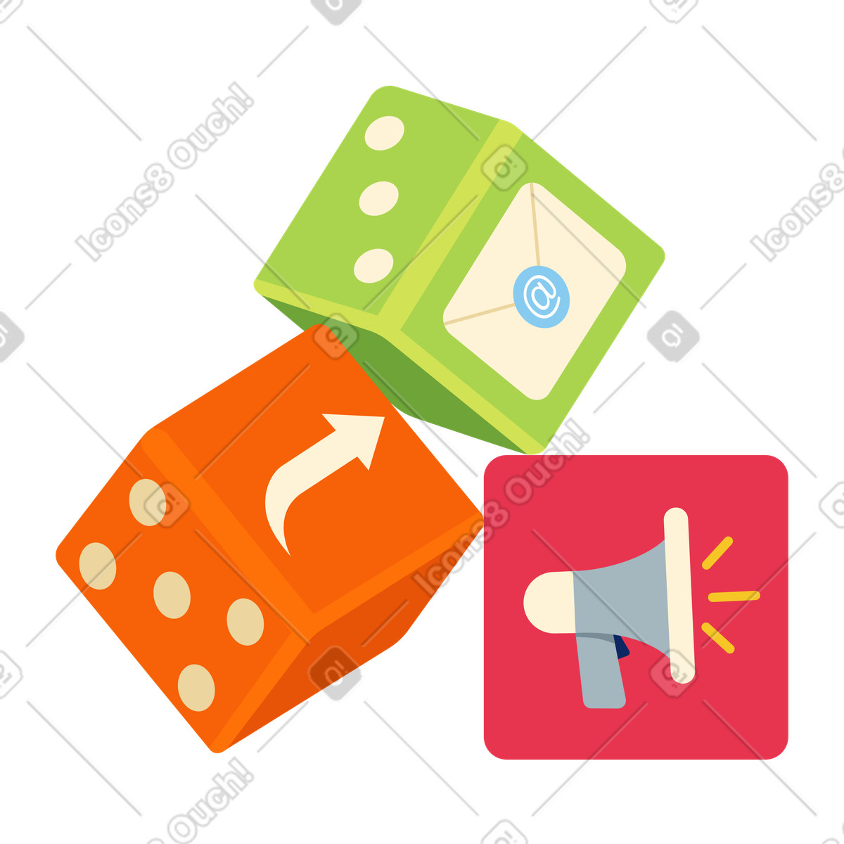 Ilustração de Ícones envelope e-mail e megafone em dados, ferramentas marketing promoção digital no estilo Catchy para baixar PNG, SVG