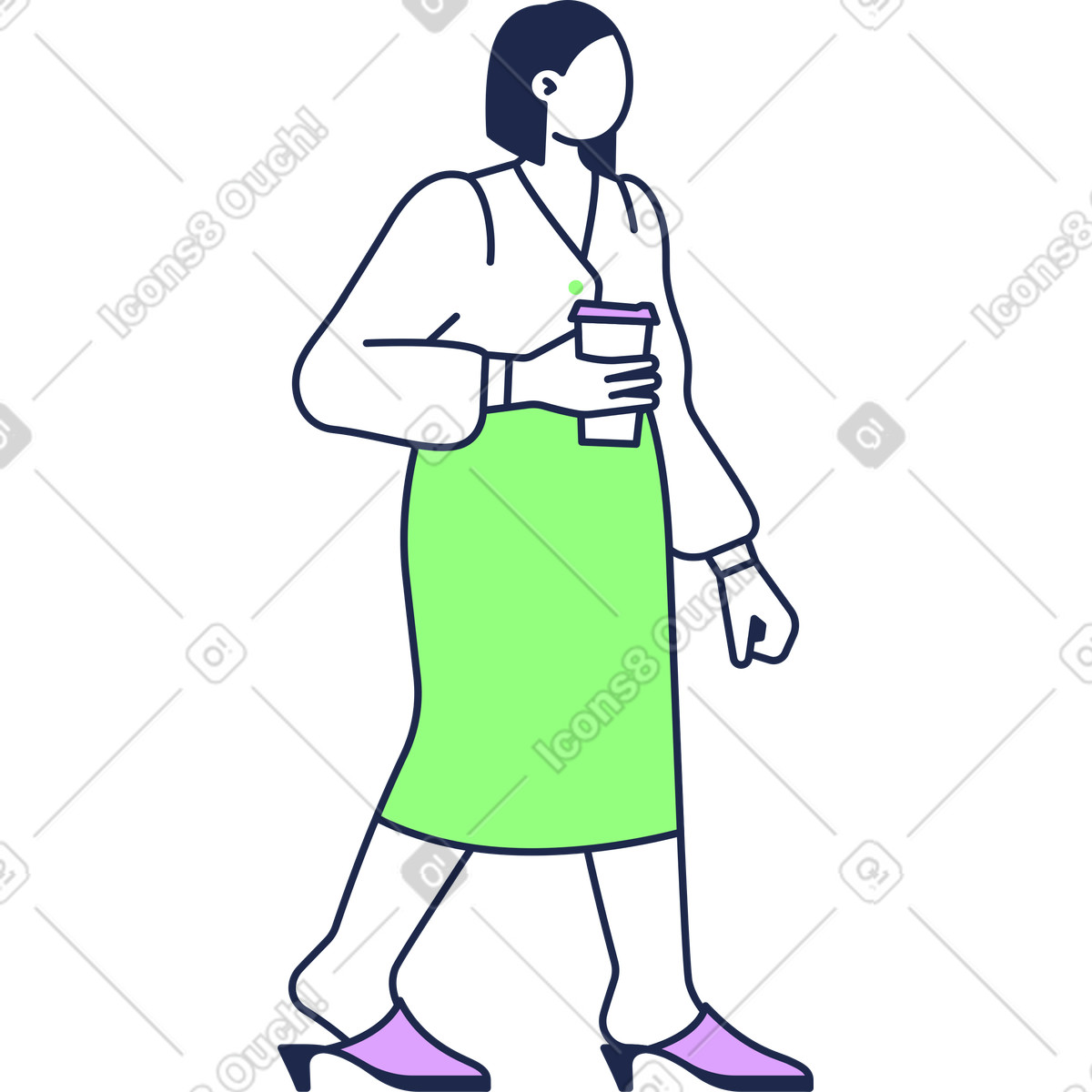 Signora con una tazza di caffè illustrazione in stile Outline scarica in PNG, SVG