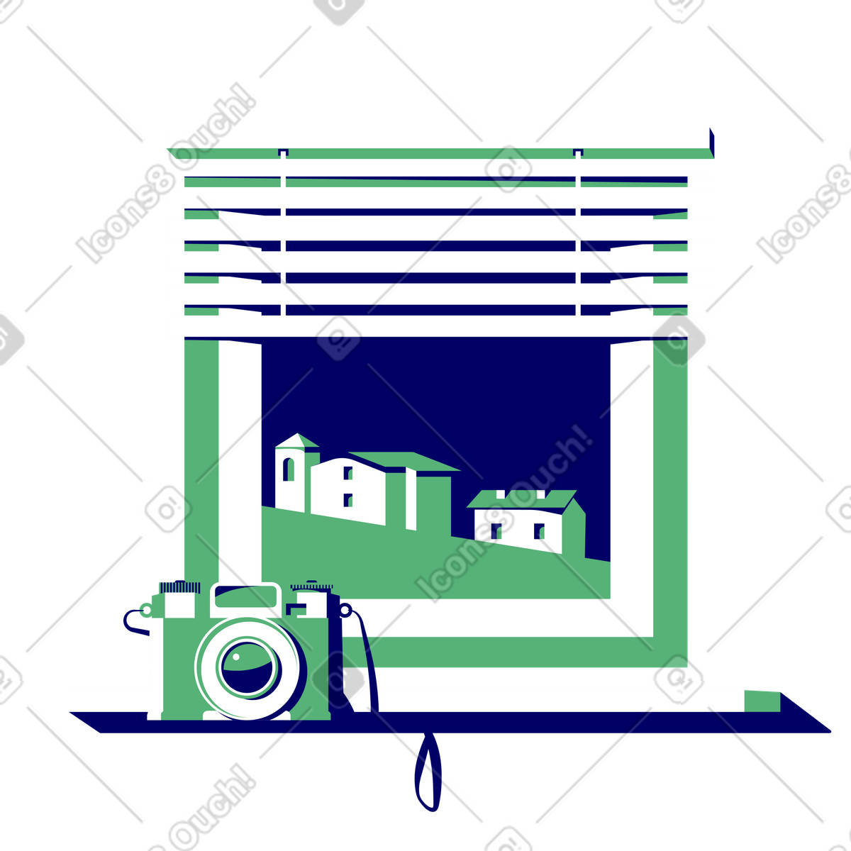 Ilustração de Câmera fotográfica no peitoril da janela em estilo Lounge para baixar em PNG, SVG