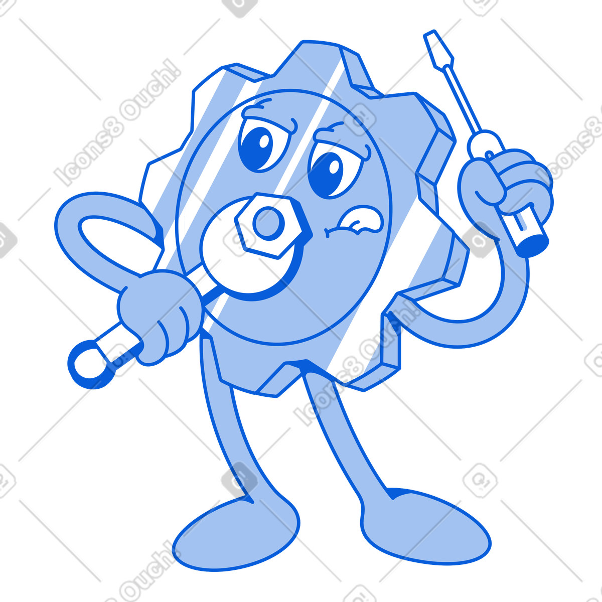 Ingranaggio con una chiave inglese e un cacciavite che si regola da solo illustrazione in stile Handy Line scarica in PNG, SVG