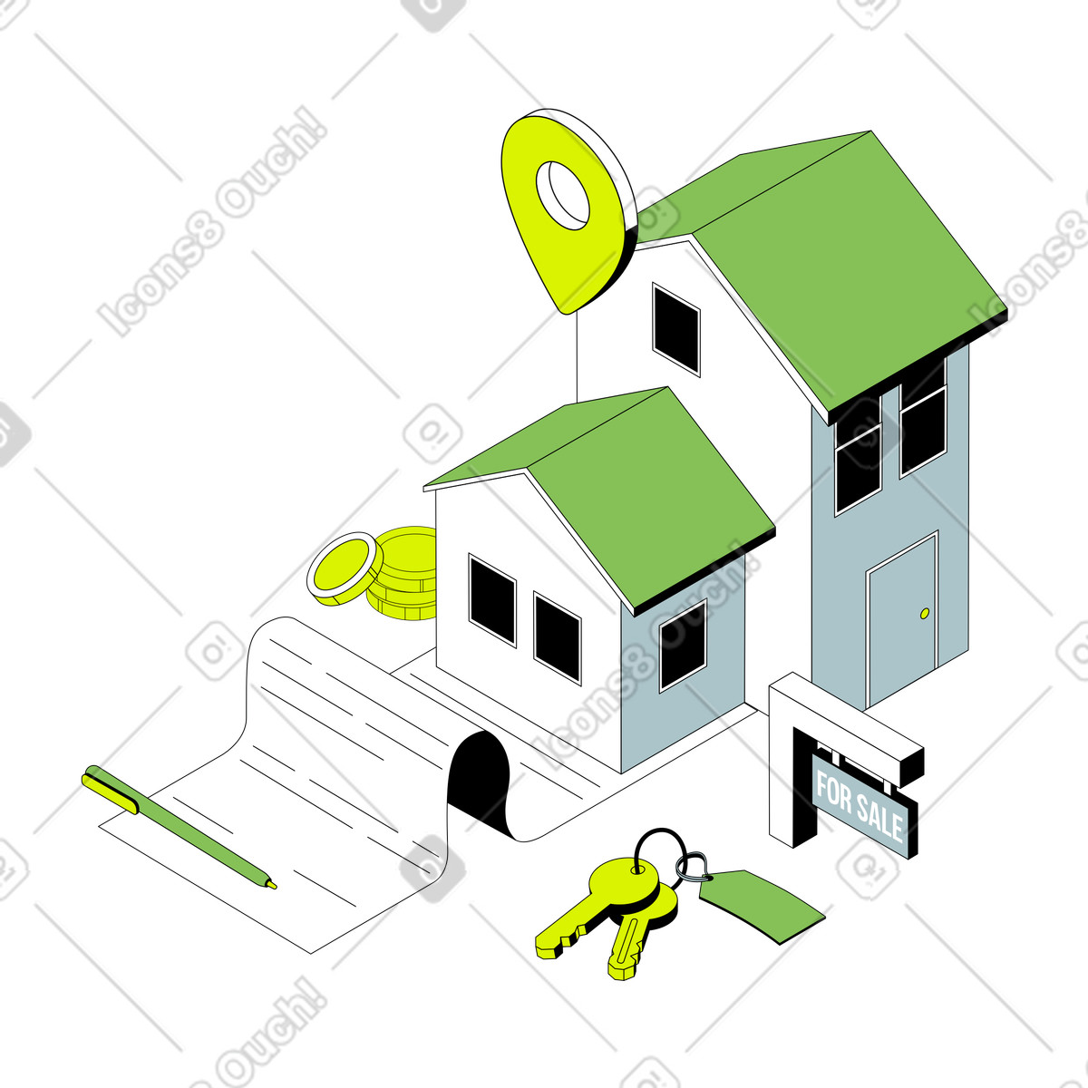 Isometric スタイルの Property For Sale のイラストをPNG、SVG形式でダウンロード